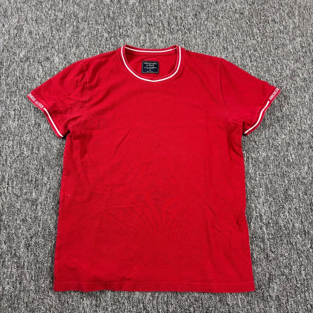 Y2K Vintage Abercrombie & Fitch Preppy Logo Ringer T-Shirt Red Medium